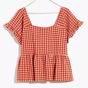 Gingham Red & White Peplum Top